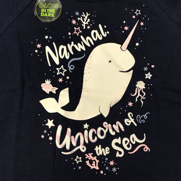 Epic Threads | Girl's Glow In The Dark T-Shirt | Narwhal | Blue | Various Sizes - Picture 2 of 3